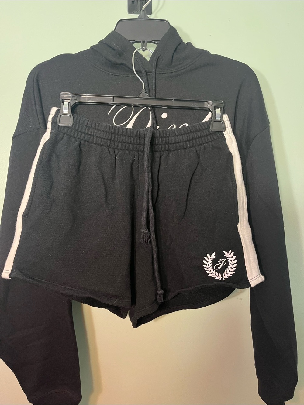 PINK Victoria's Secret Black Athletic Shorts with White Side Stripes